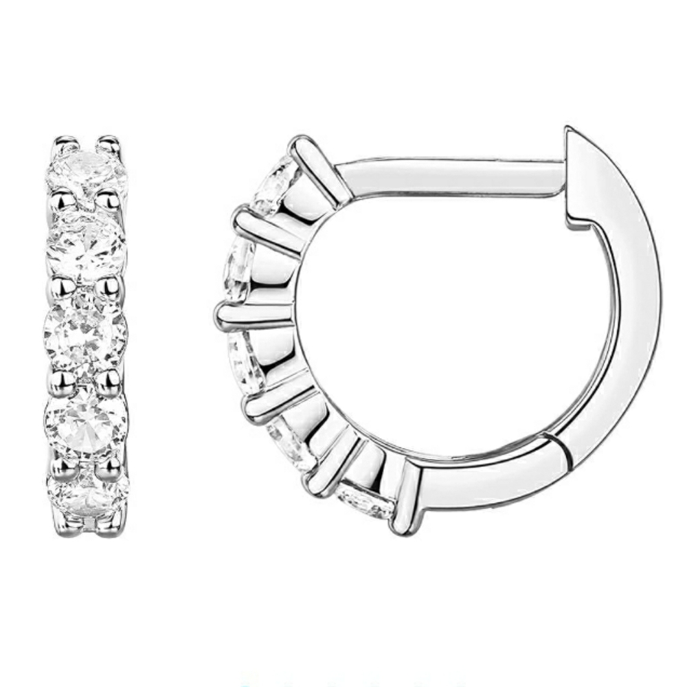 14K White Gold Plated Pave Cubic Zirconia Huggie Hoop Earrings 2.5mm